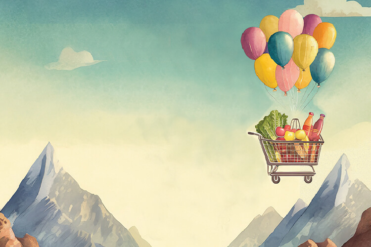 Balloon flying with groceries